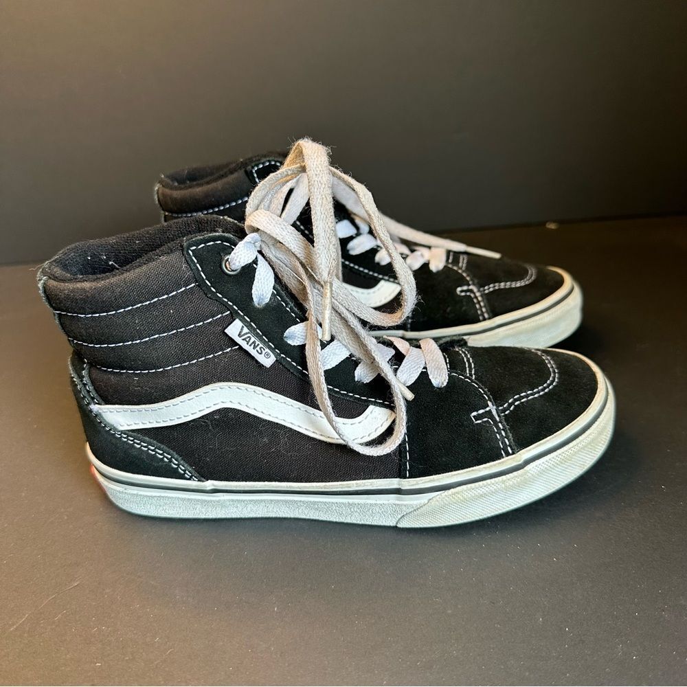 Vans Kids Sk8-Hi Black White Leather Lace Up High Top Sneakers‎ Unisex SIZE 2